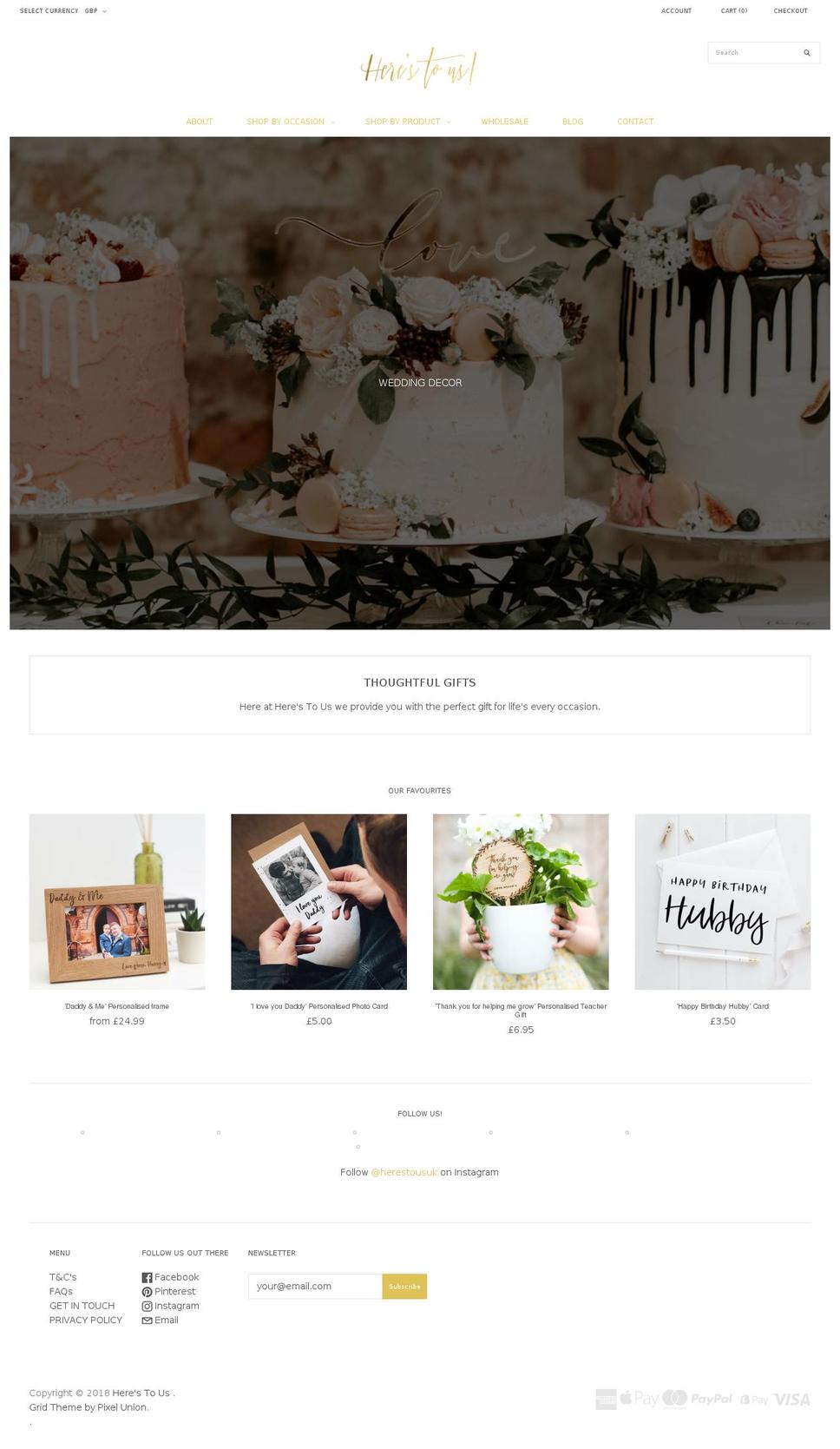 heres-to-us.com — Shopify storefront screenshot
