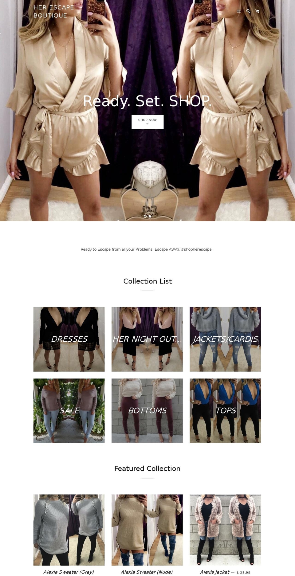 herescapeboutique.com shopify website screenshot