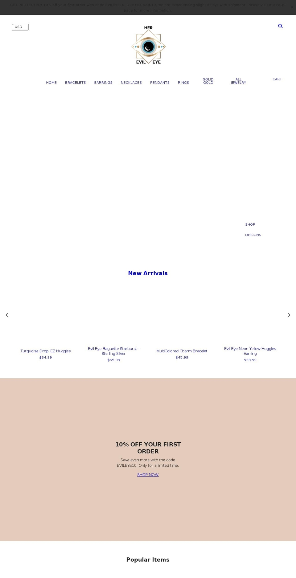 herevileye.com shopify website screenshot