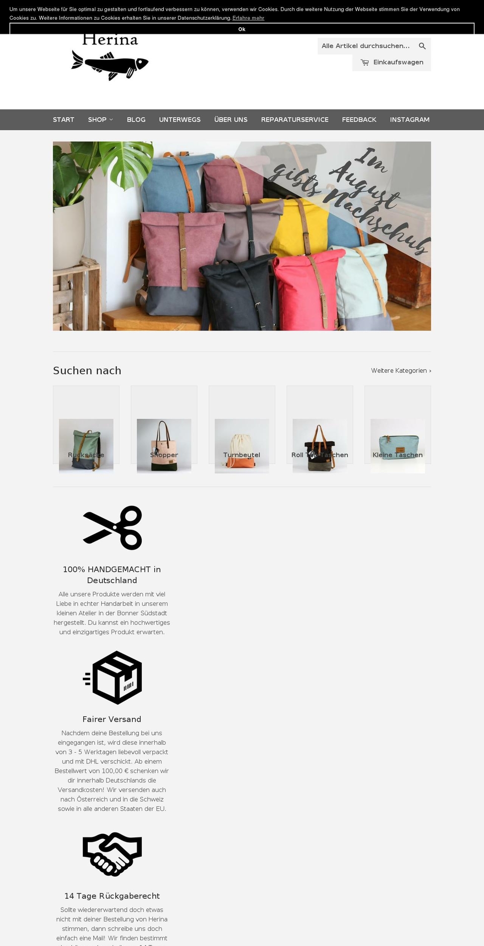 herina-bags.com — Shopify storefront screenshot