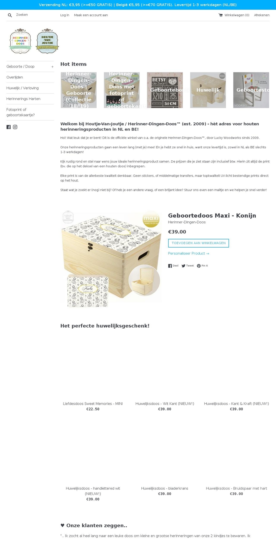 herinnerdingendoos.com — Shopify storefront screenshot
