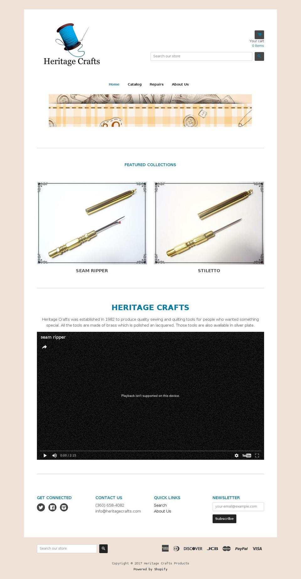 qeretail Shopify theme site example heritage-crafts.com