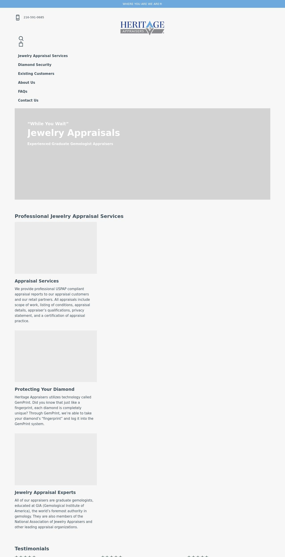 heritageappraisers.com shopify website screenshot