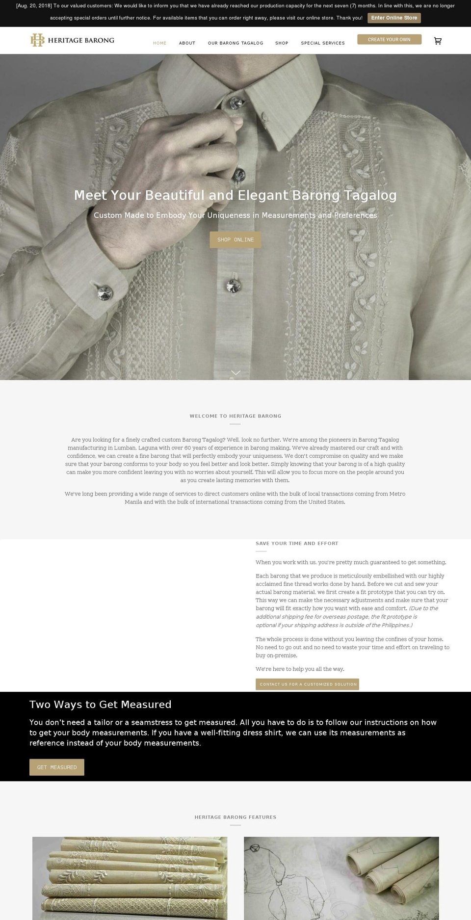 heritagebarong.com — Shopify storefront screenshot
