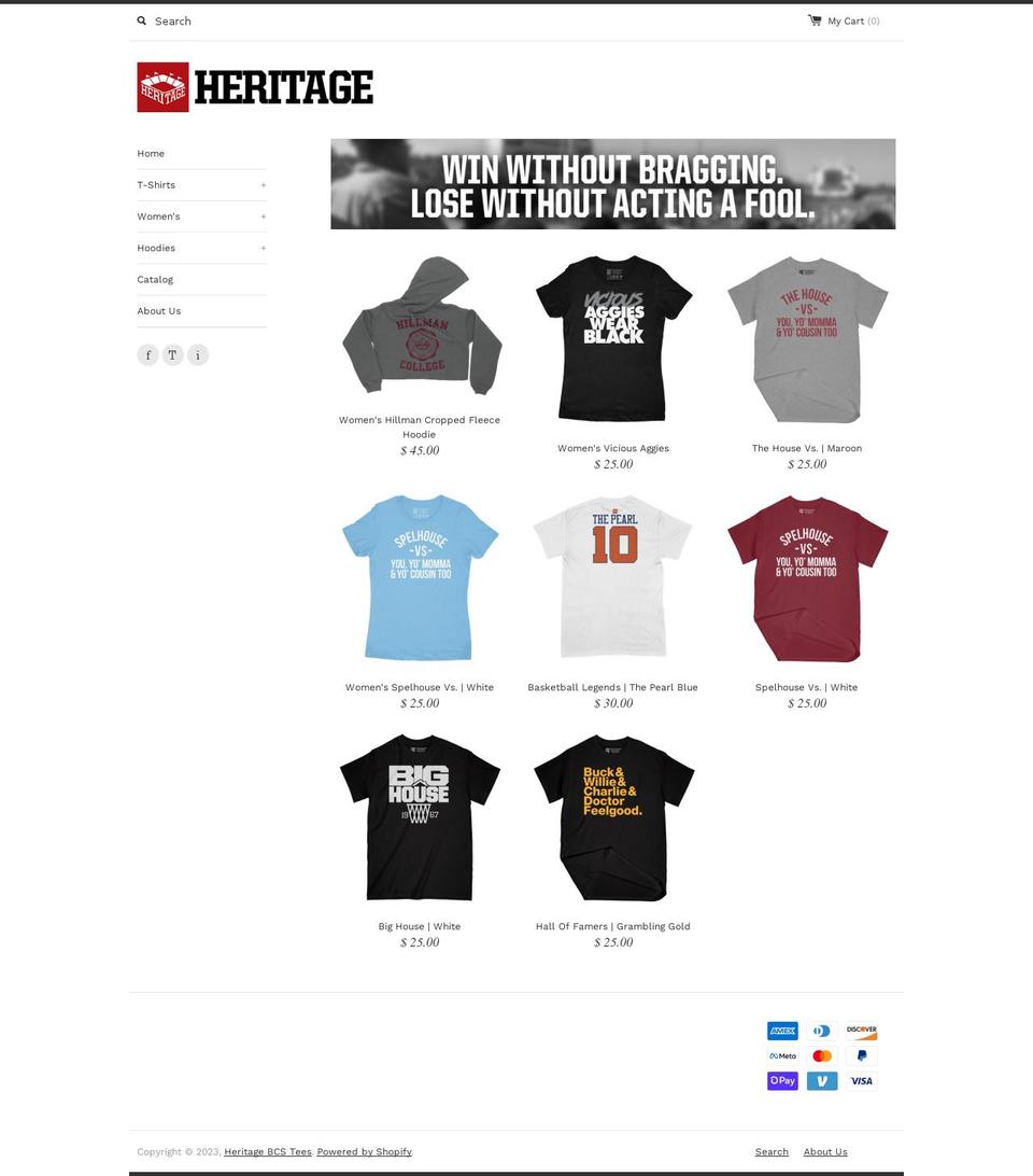 heritagebcstees.com — Shopify storefront screenshot