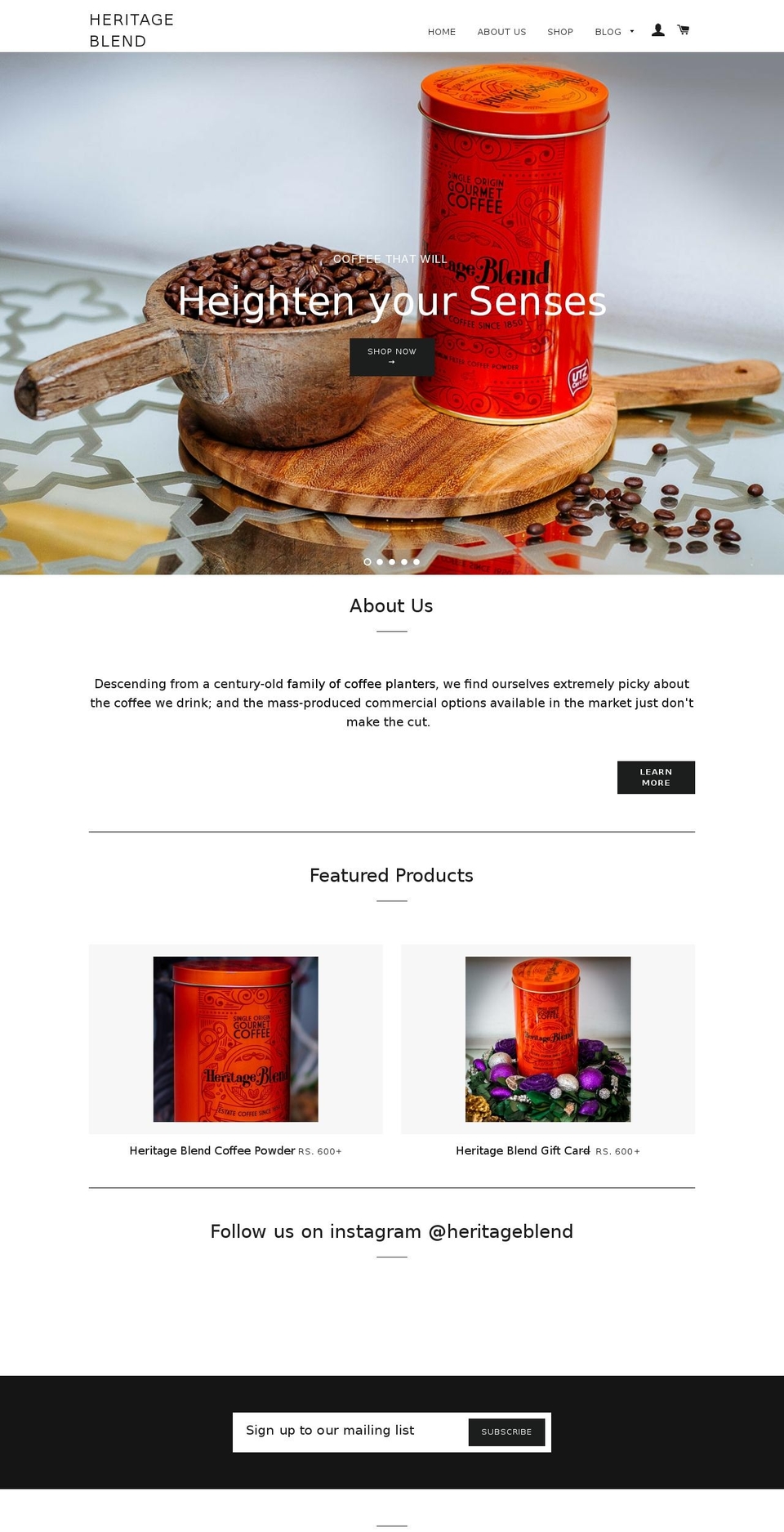 heritageblend.com shopify website screenshot