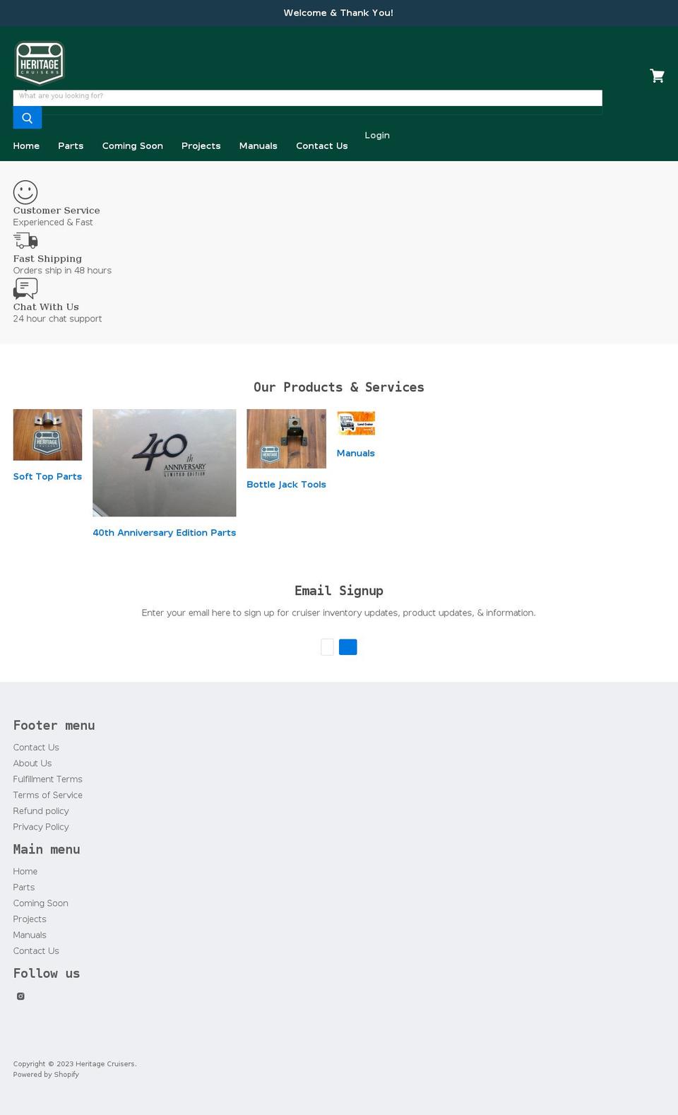 heritagecruisers.com shopify website screenshot
