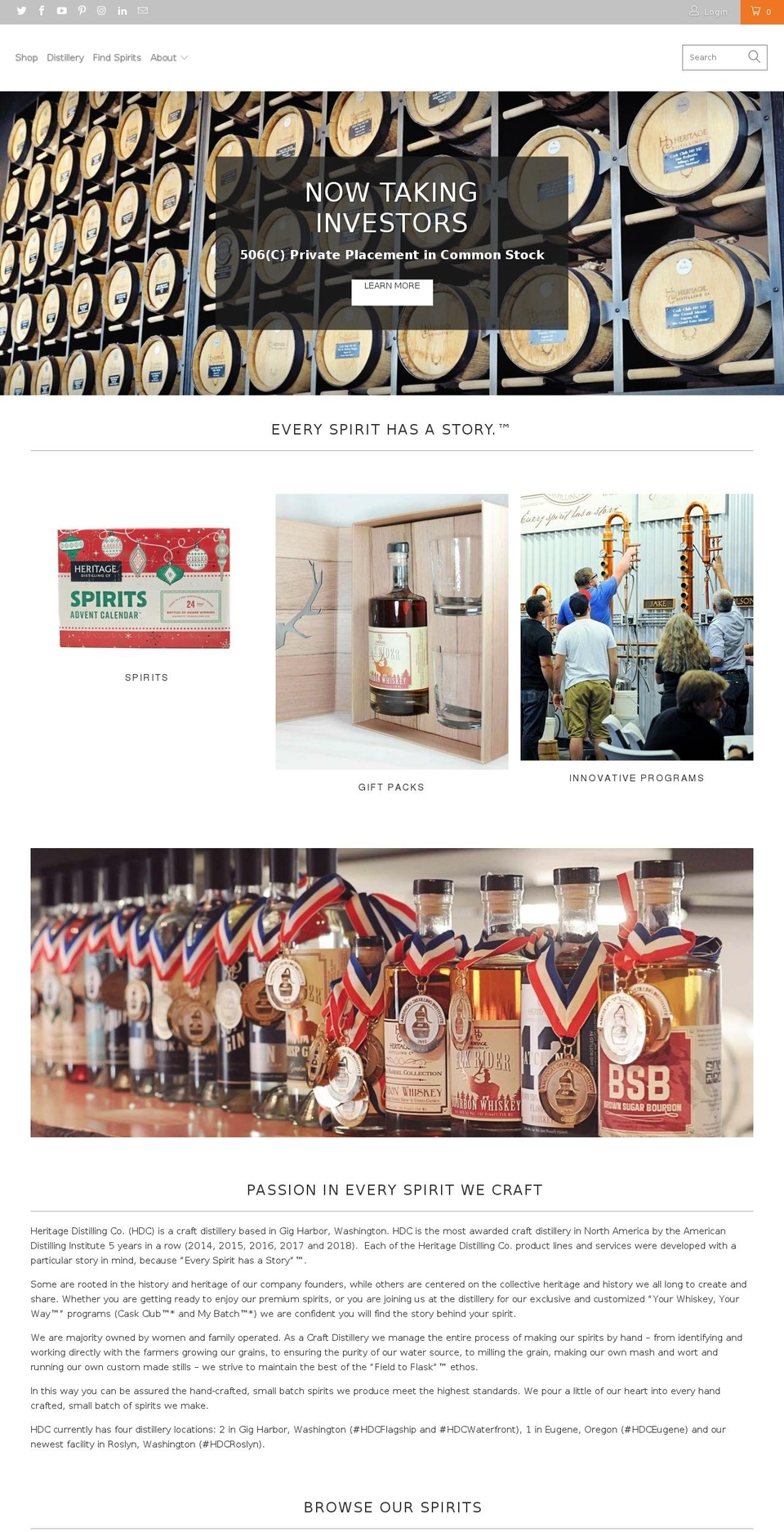 heritagedistilling.com — Shopify storefront screenshot