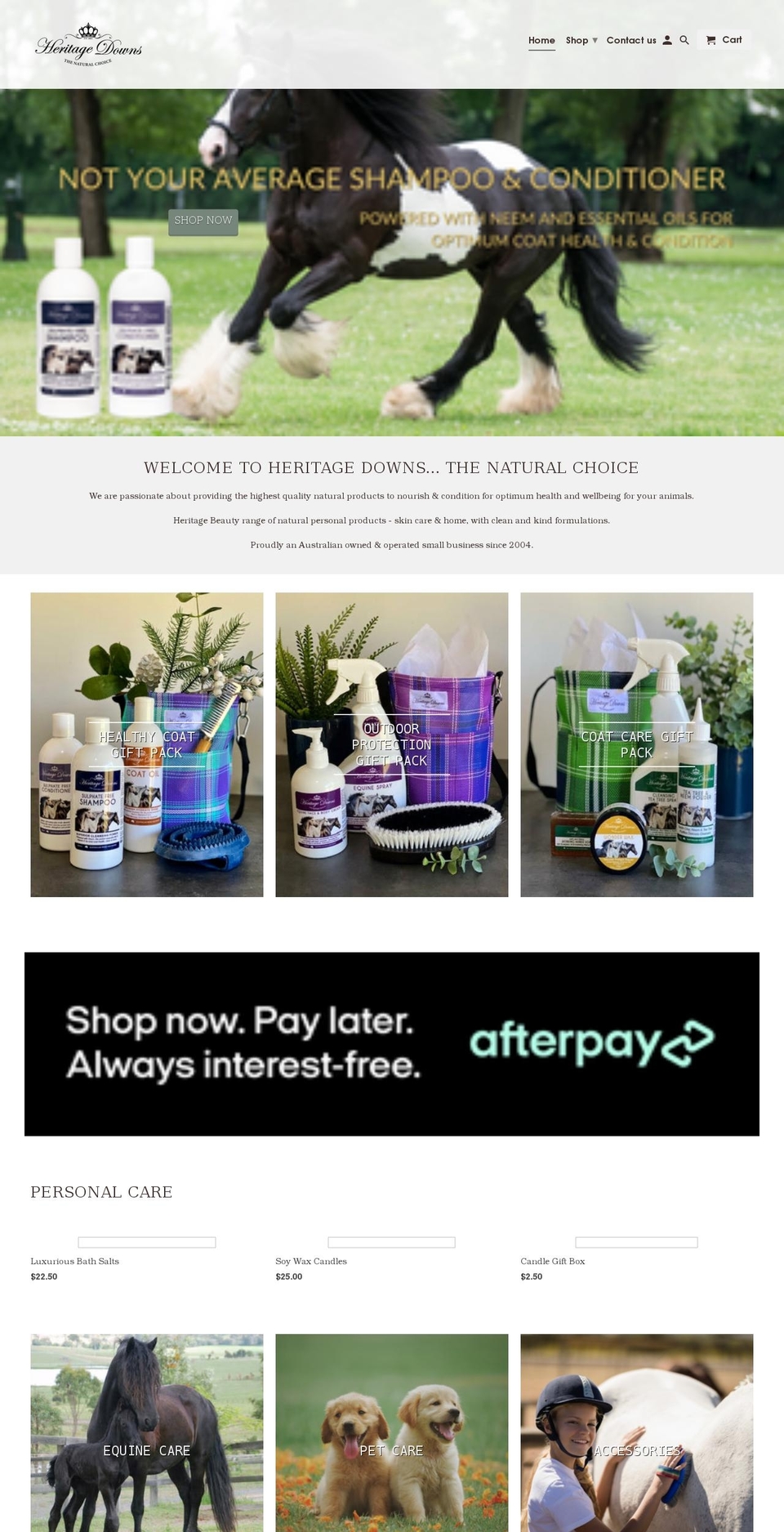 heritagedowns.com.au shopify website screenshot
