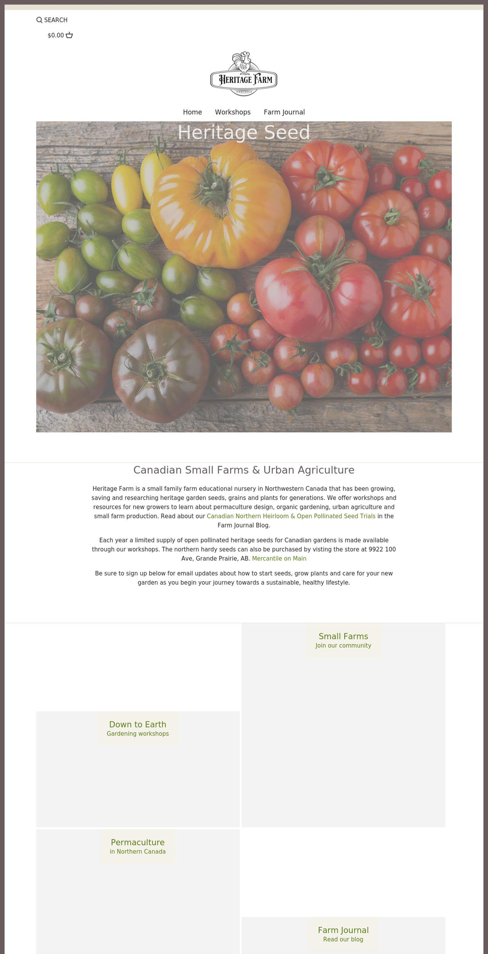 heritagefarm.ca shopify website screenshot