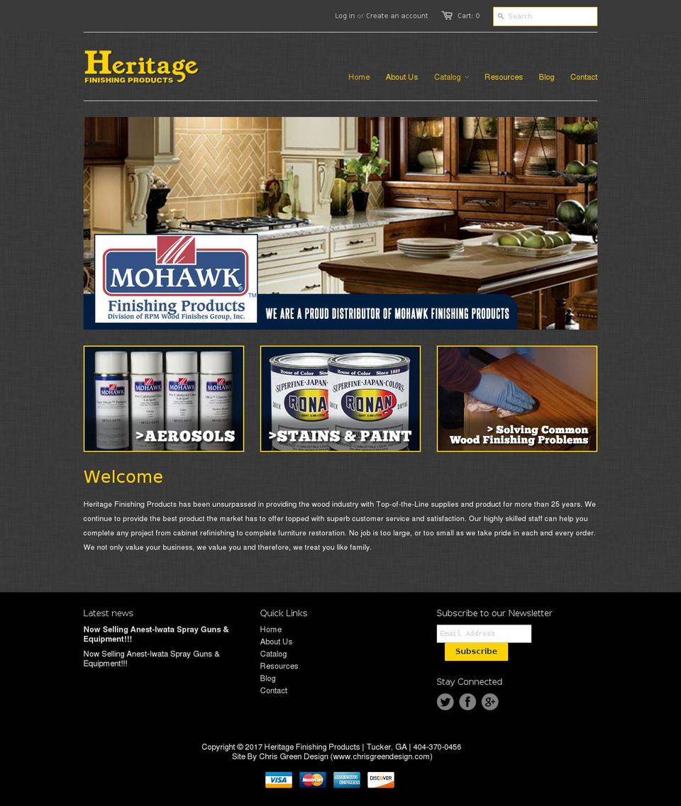 heritagefinishingproducts.com shopify website screenshot
