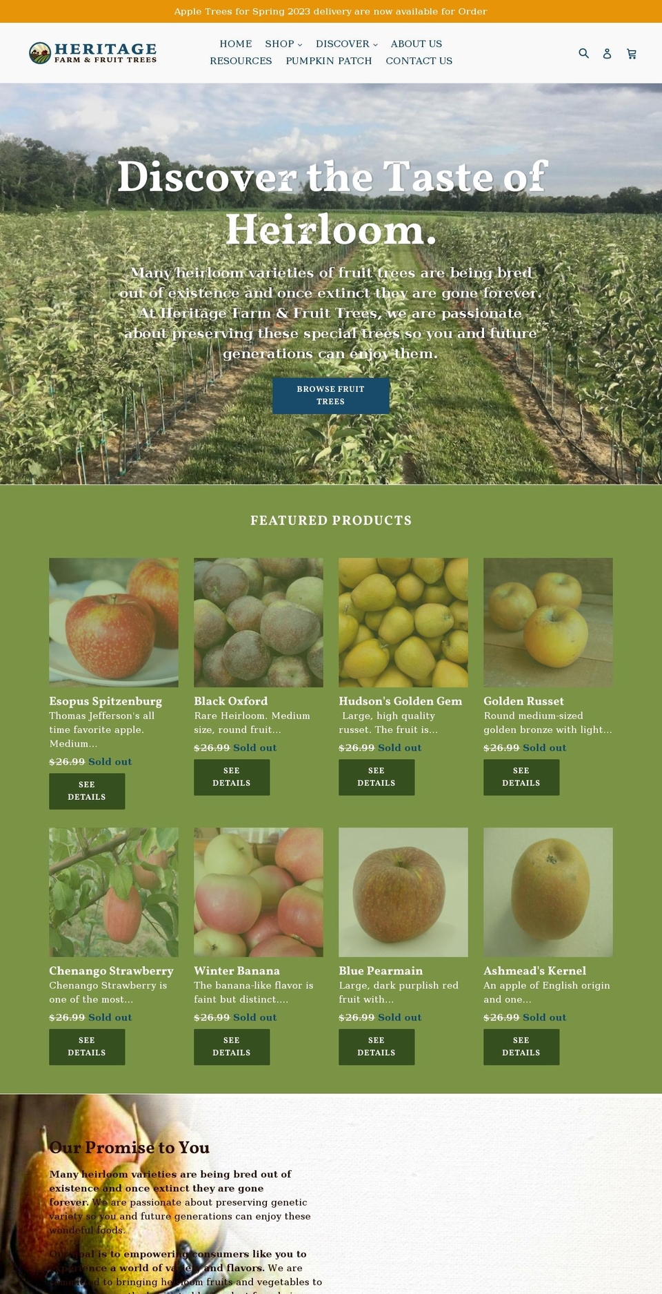 heritagefruittree.com — Shopify storefront screenshot