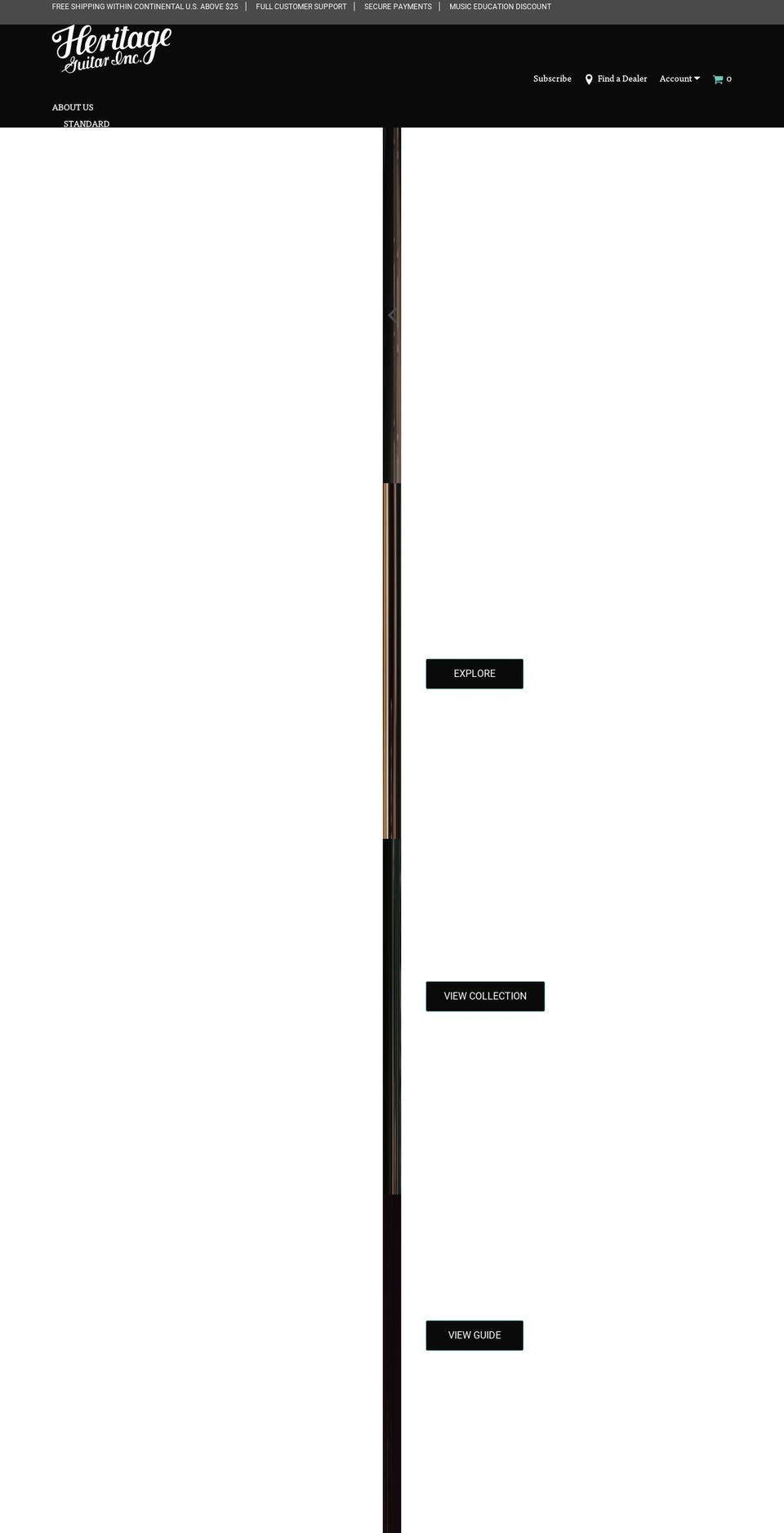 heritageguitars.com shopify website screenshot