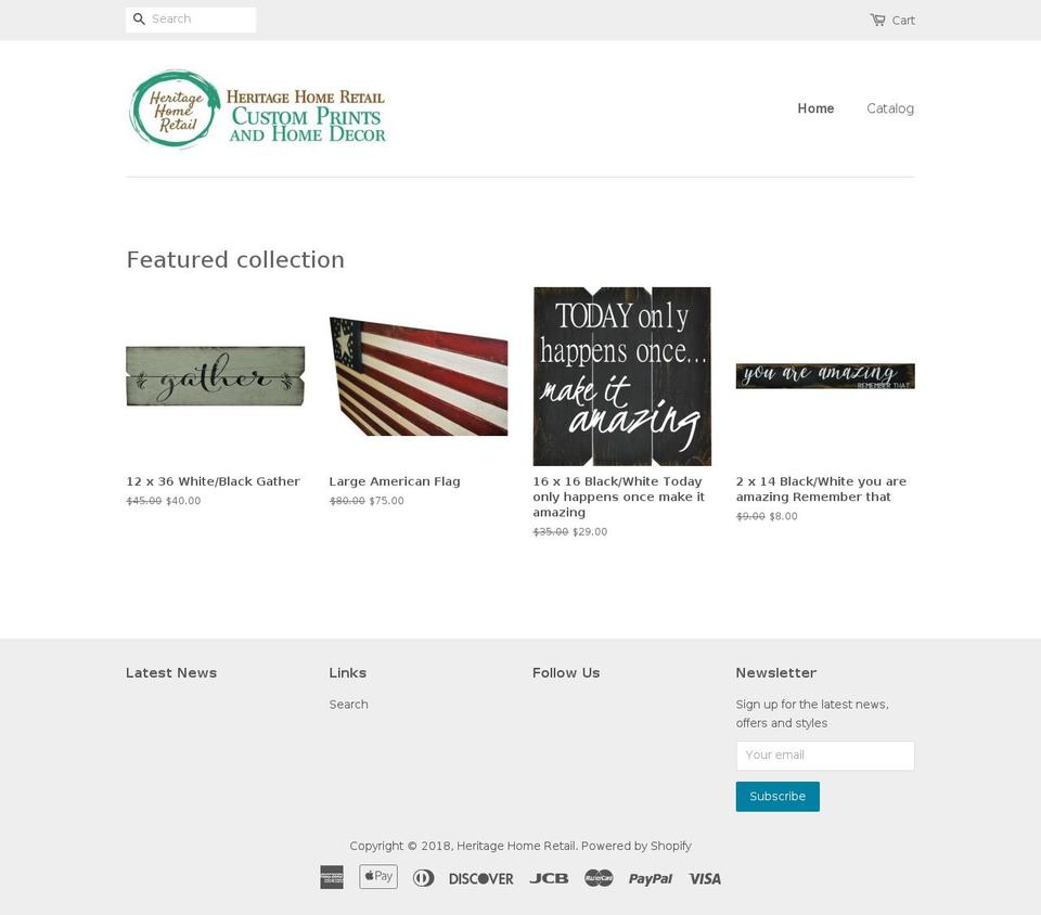 heritagehomeretail.com — Shopify storefront screenshot