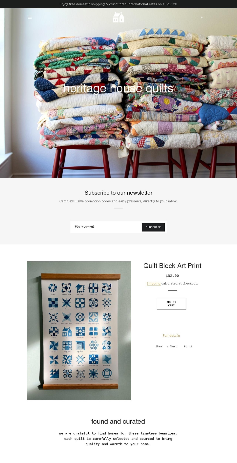 heritagehousequilts.com shopify website screenshot