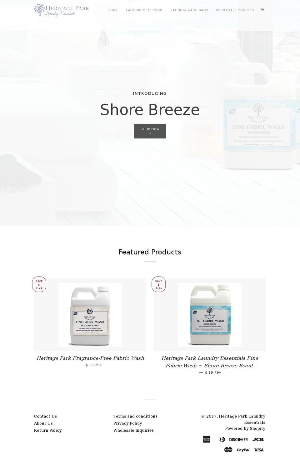 heritageparklaundry.com shopify website screenshot