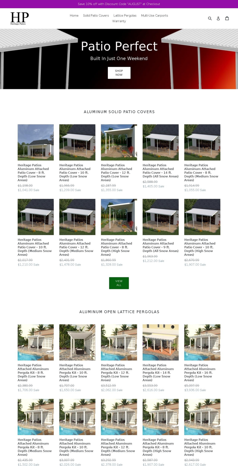heritagepatios.com — Shopify storefront screenshot
