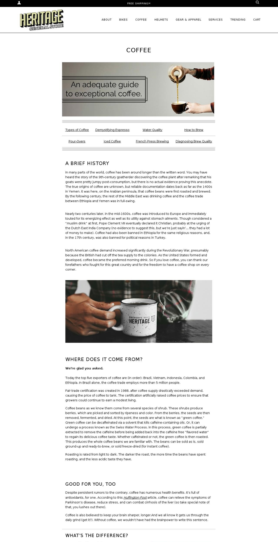 heritageroasters.com shopify website screenshot