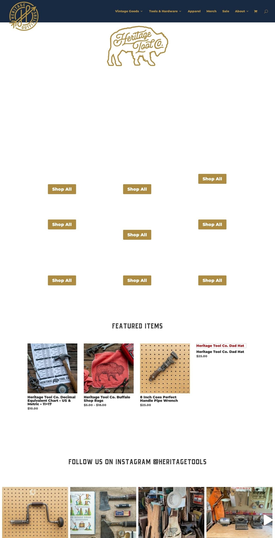 heritagetools.com shopify website screenshot