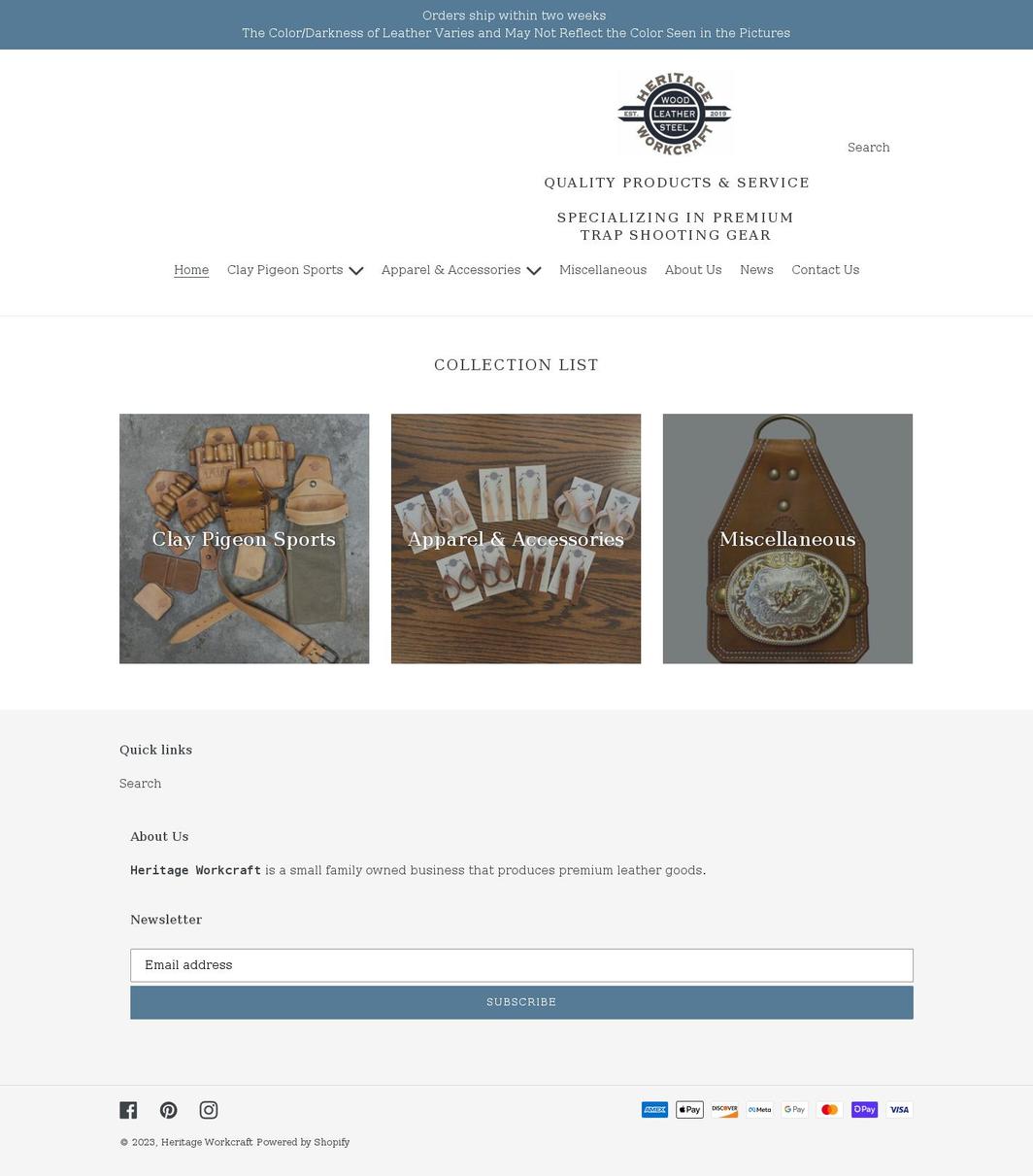 heritageworkcraft.com shopify website screenshot