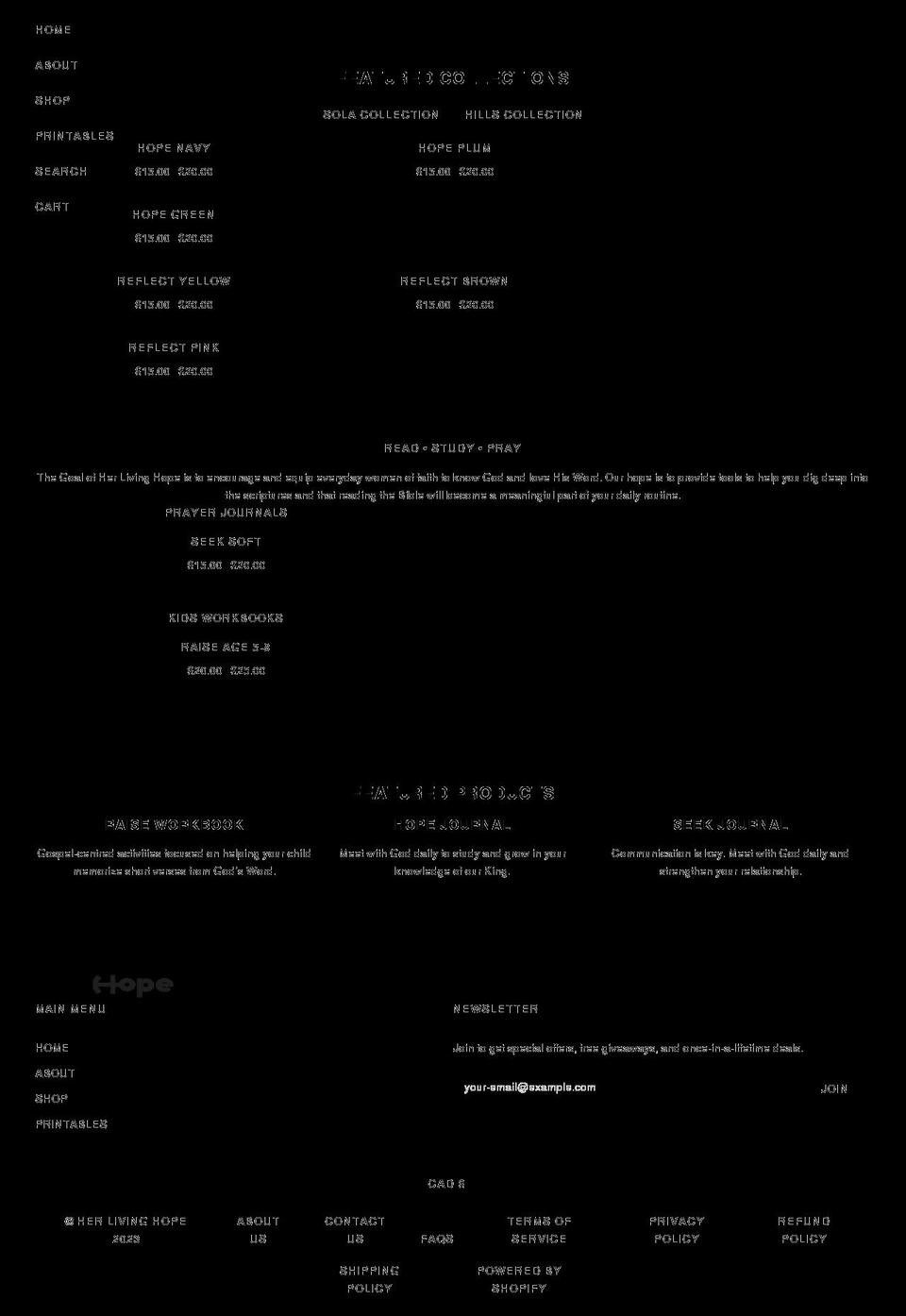 herlivinghope.com shopify website screenshot