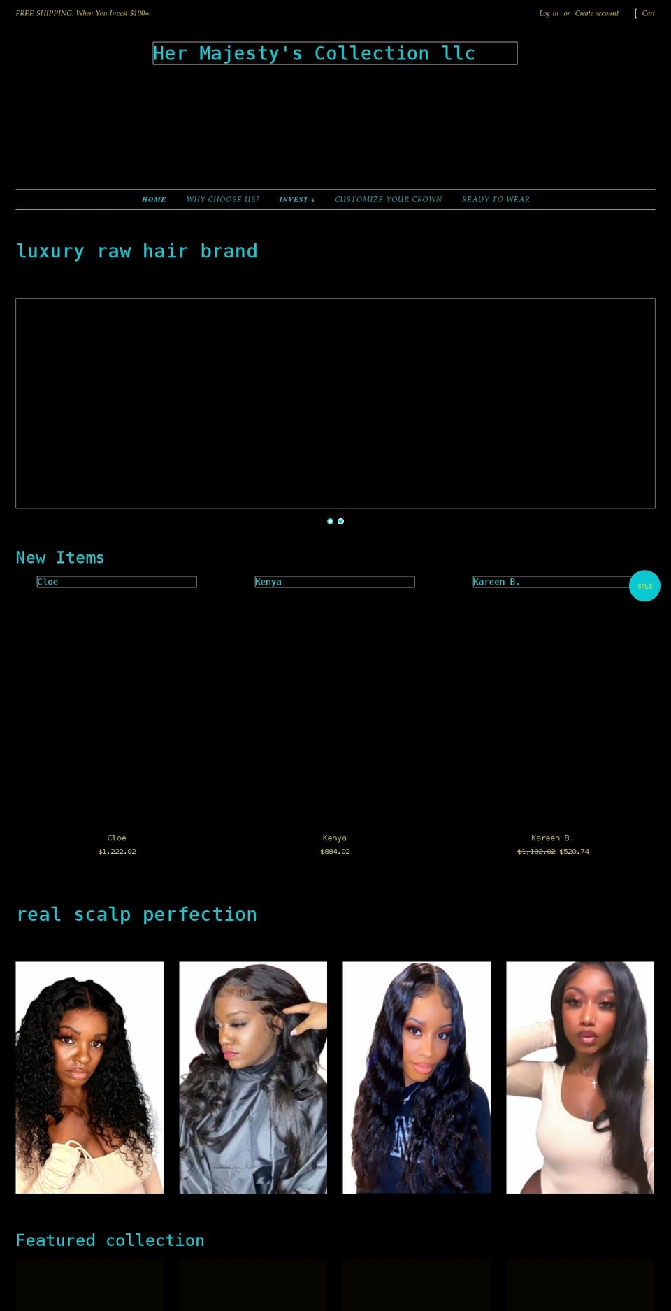 hermajestyscollection.com shopify website screenshot