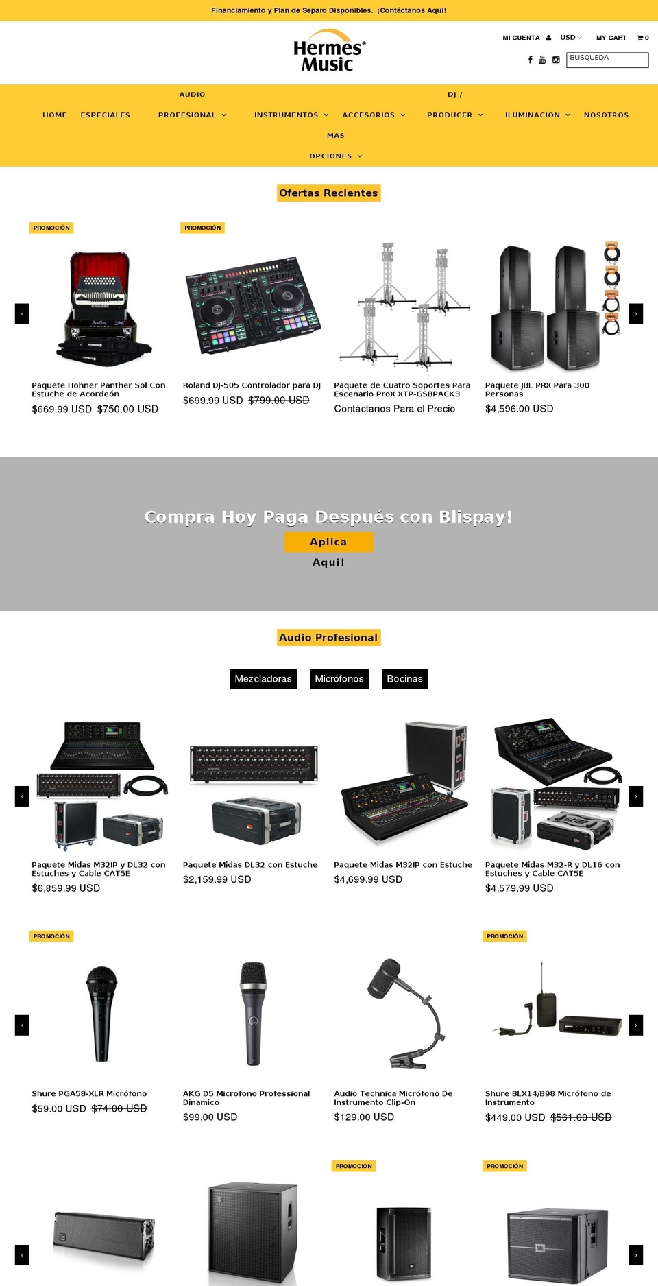 hermesmusic.com — Shopify storefront screenshot
