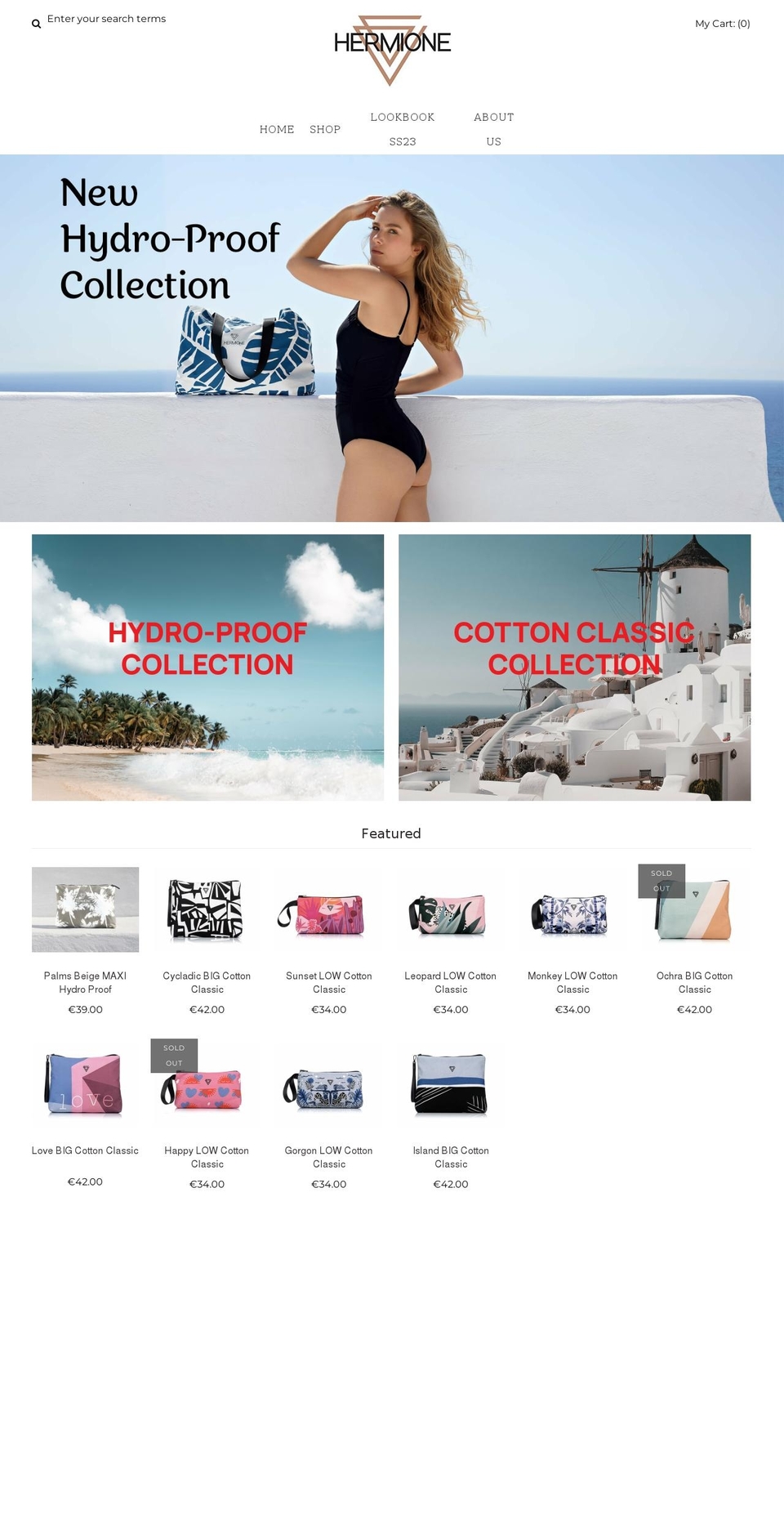 hermionebags.com shopify website screenshot