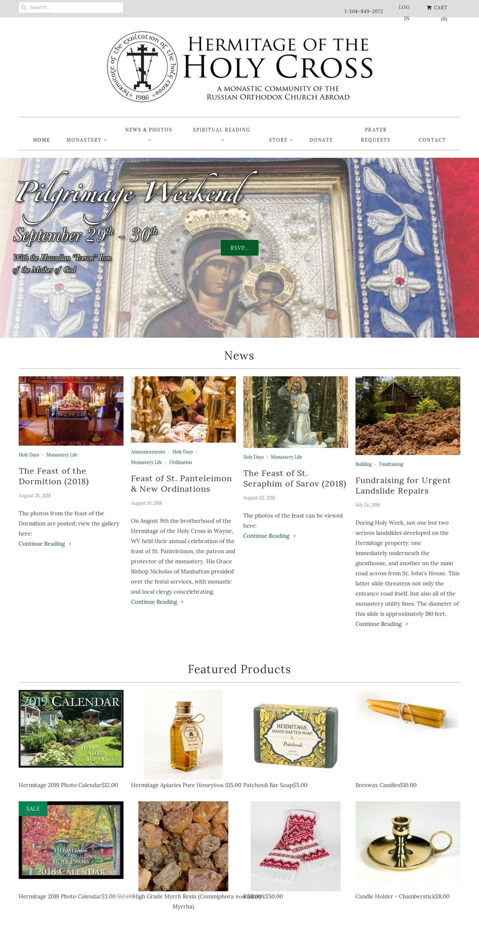 hermitageoftheholycross.com — Shopify storefront screenshot