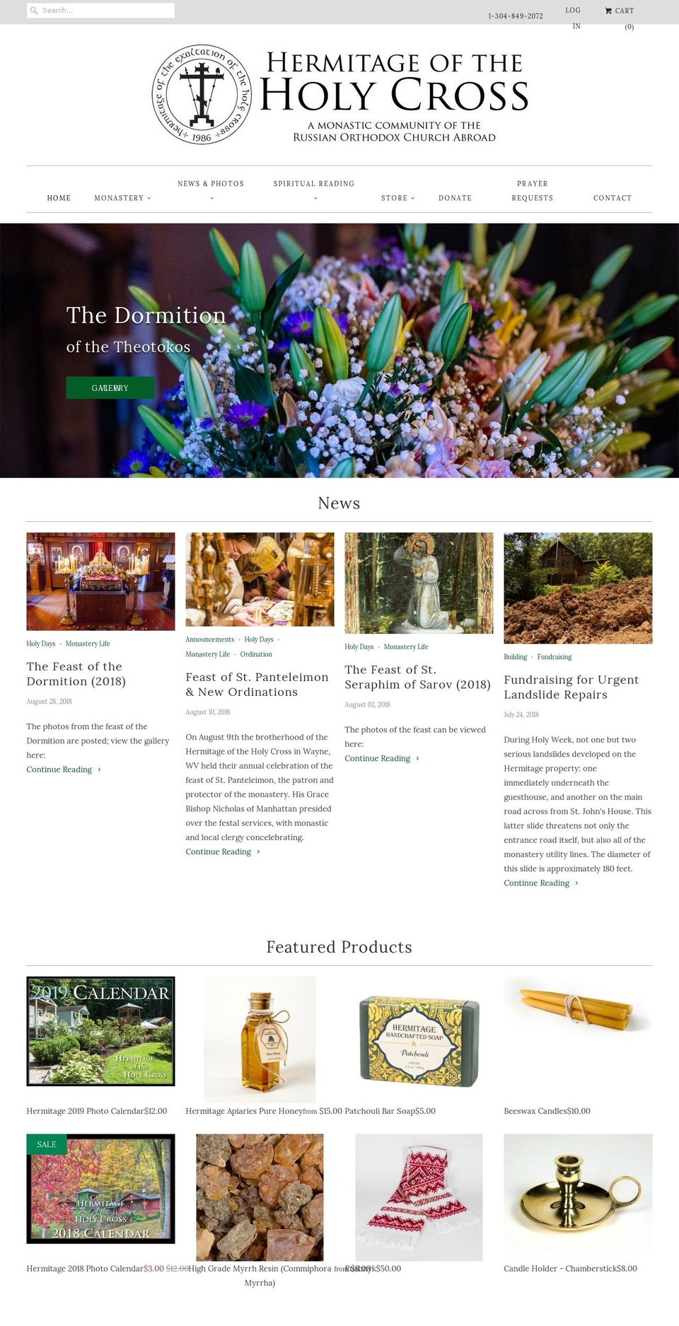 hermitageoftheholycross.org shopify website screenshot