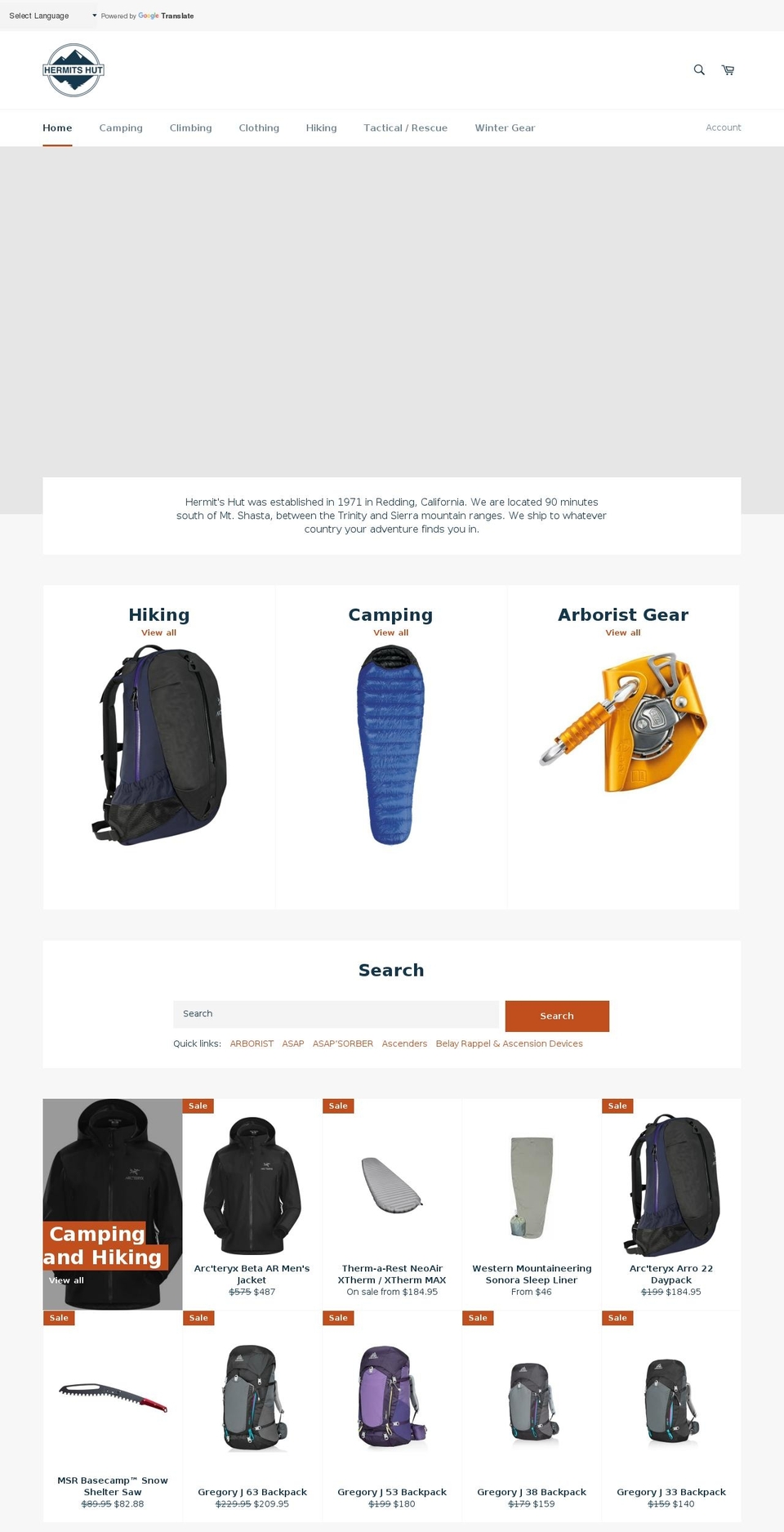 hermitshut.com — Shopify storefront screenshot