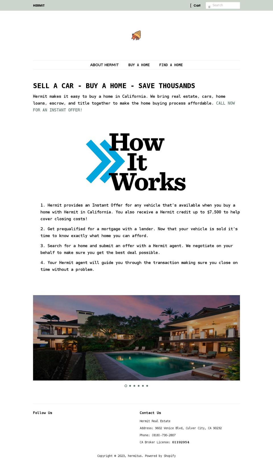 hermitus.com shopify website screenshot