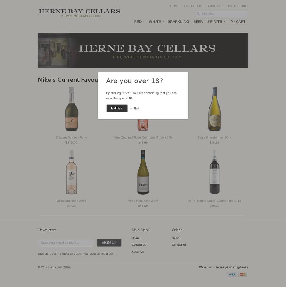 hernebaycellars.co.nz shopify website screenshot