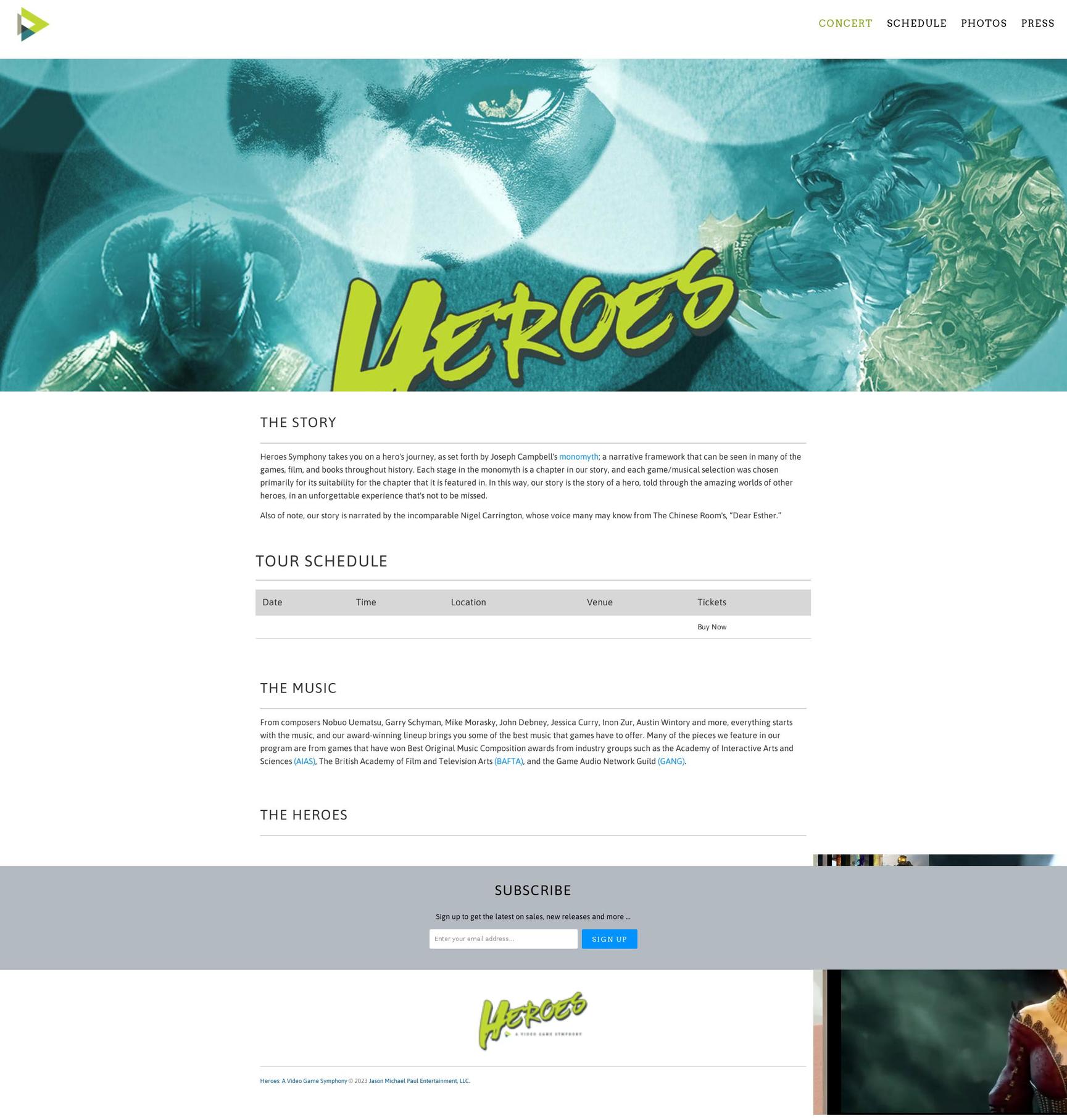 heroes-symphony.com — Shopify storefront screenshot