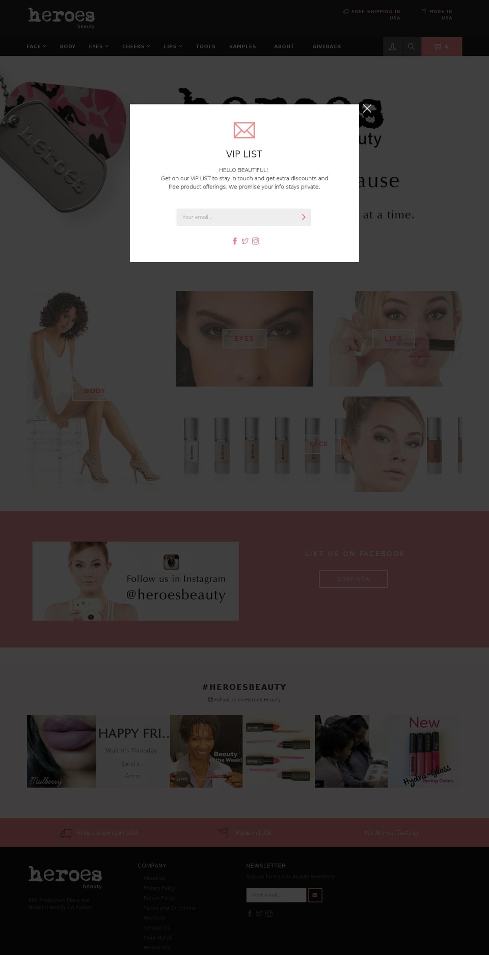 heroesbeauty.com shopify website screenshot