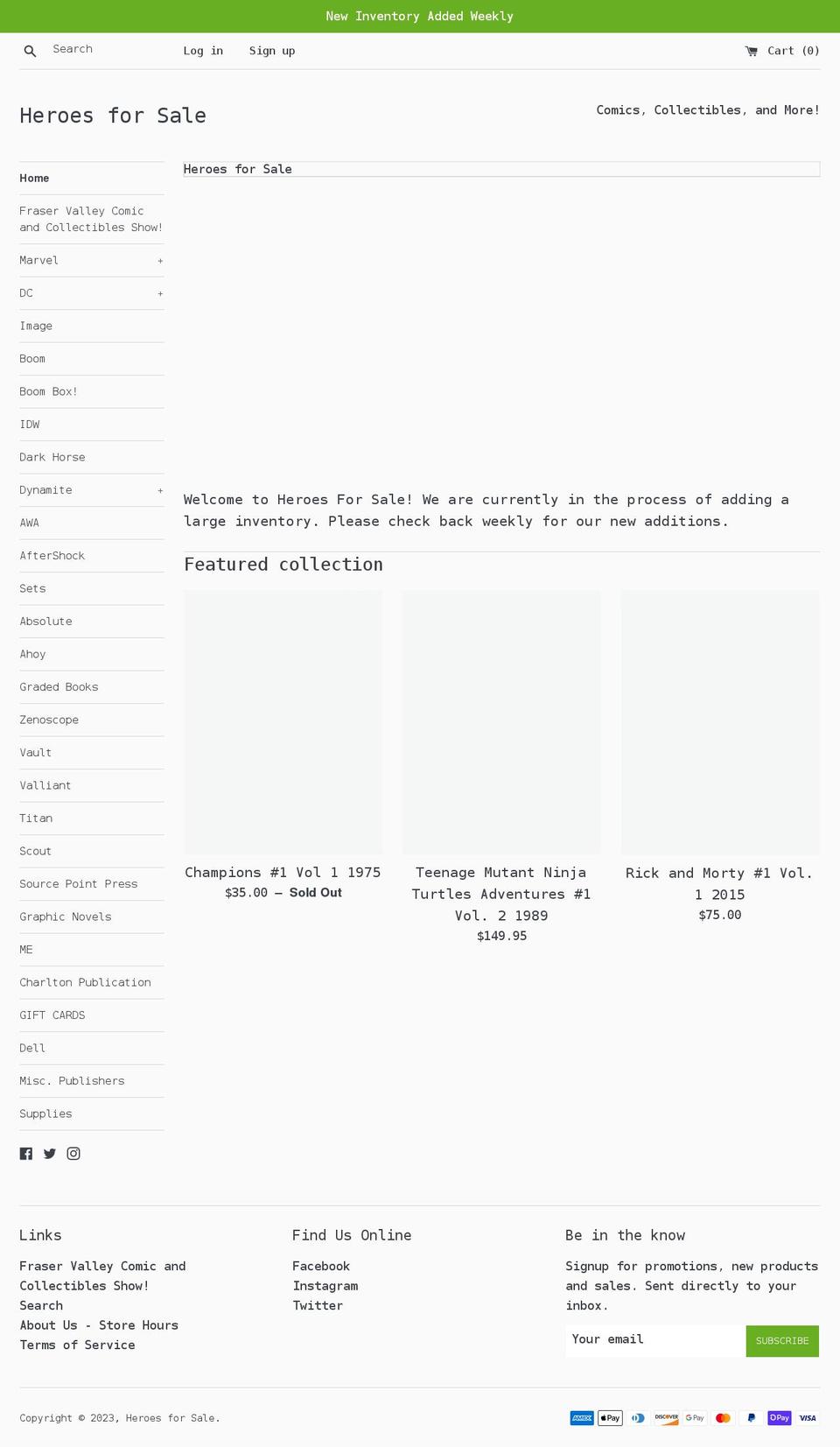 heroesforsale.ca shopify website screenshot