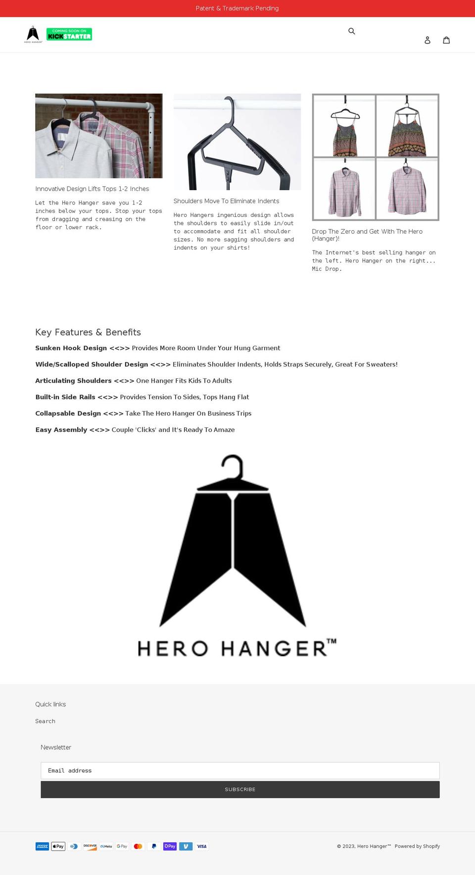 herohanger.com shopify website screenshot