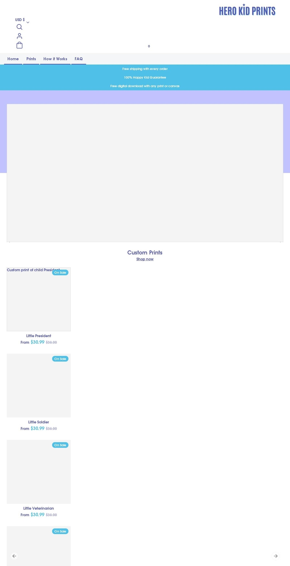 herokidprints.com shopify website screenshot