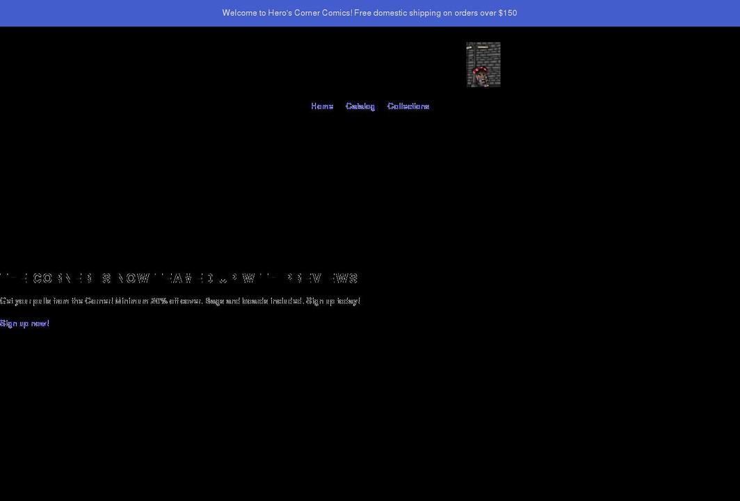 heroscornercomics.com shopify website screenshot
