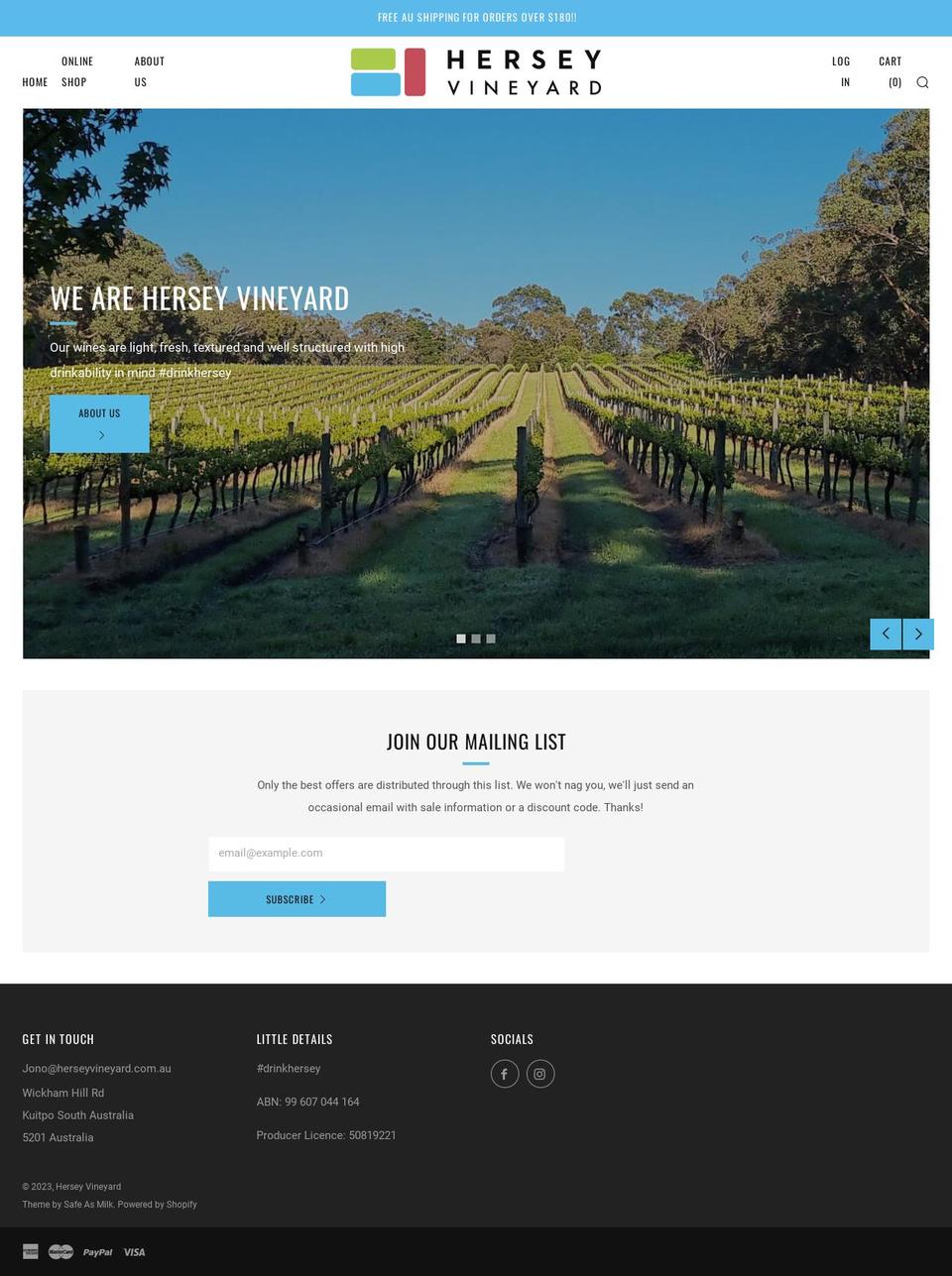 herseyvineyard.com.au shopify website screenshot