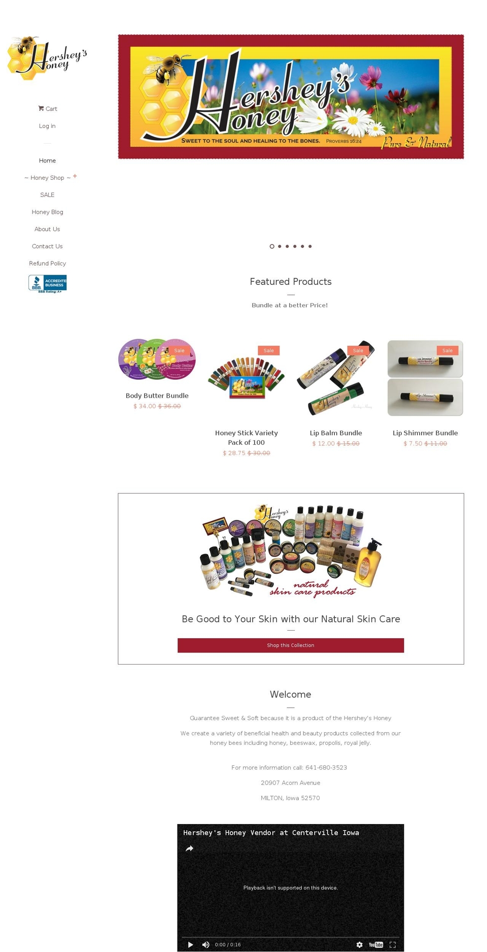 hersheyshoney.com shopify website screenshot