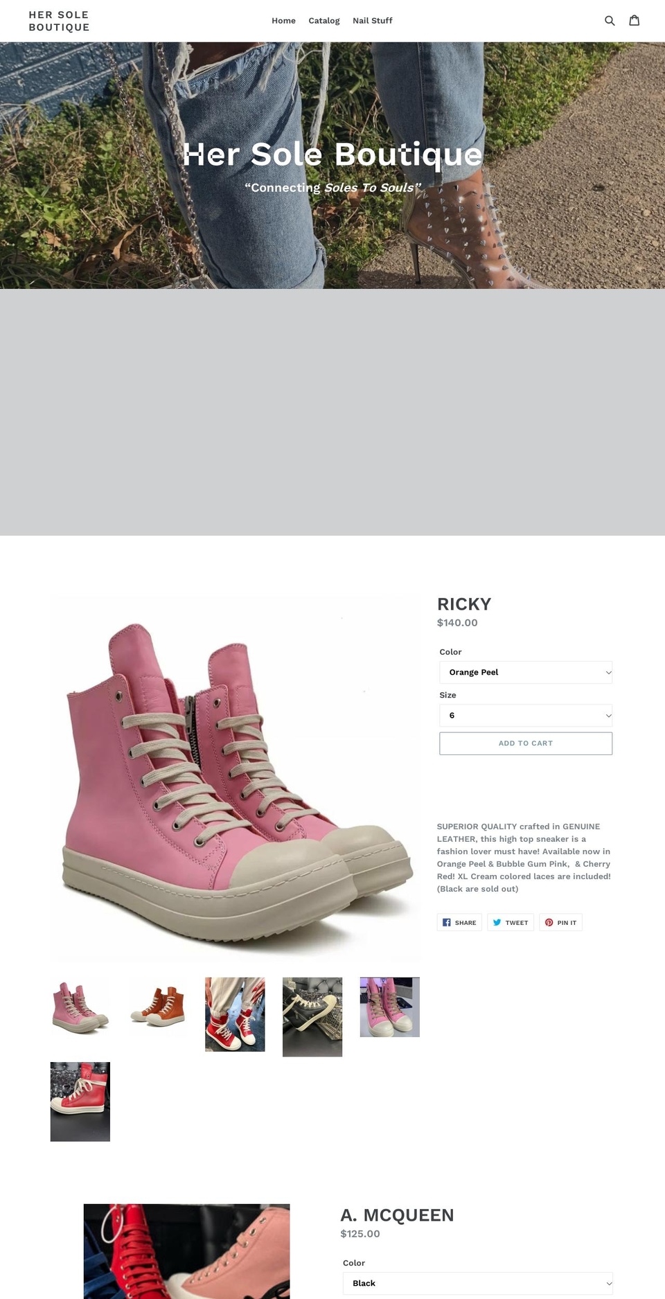 hersoleboutique.com shopify website screenshot