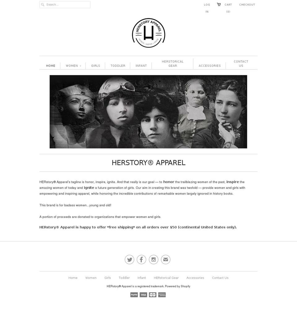 herstoryapparel.com shopify website screenshot