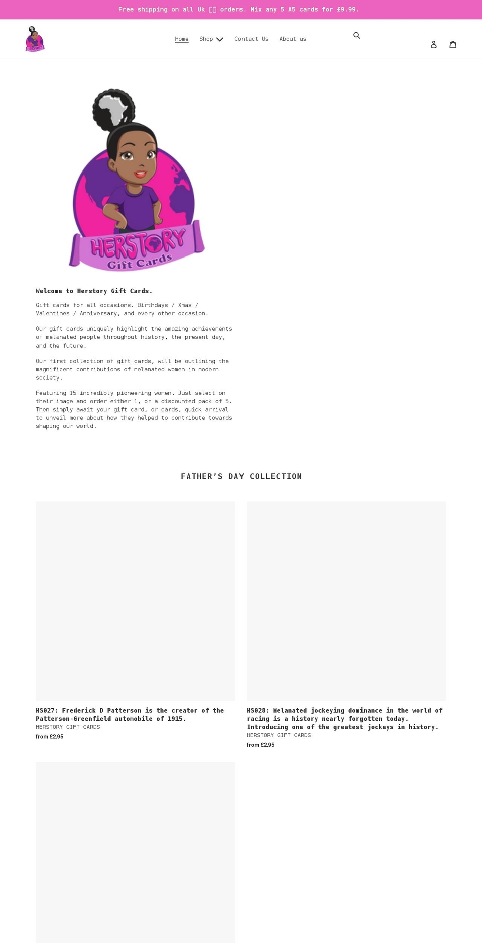 herstorygiftcards.com shopify website screenshot
