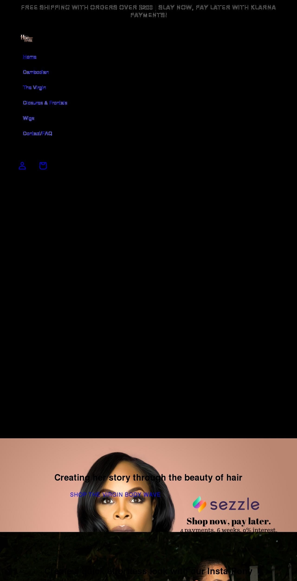 herstoryhairco.com shopify website screenshot