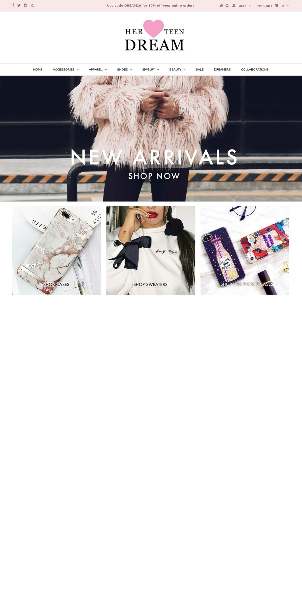 herteendream.com shopify website screenshot