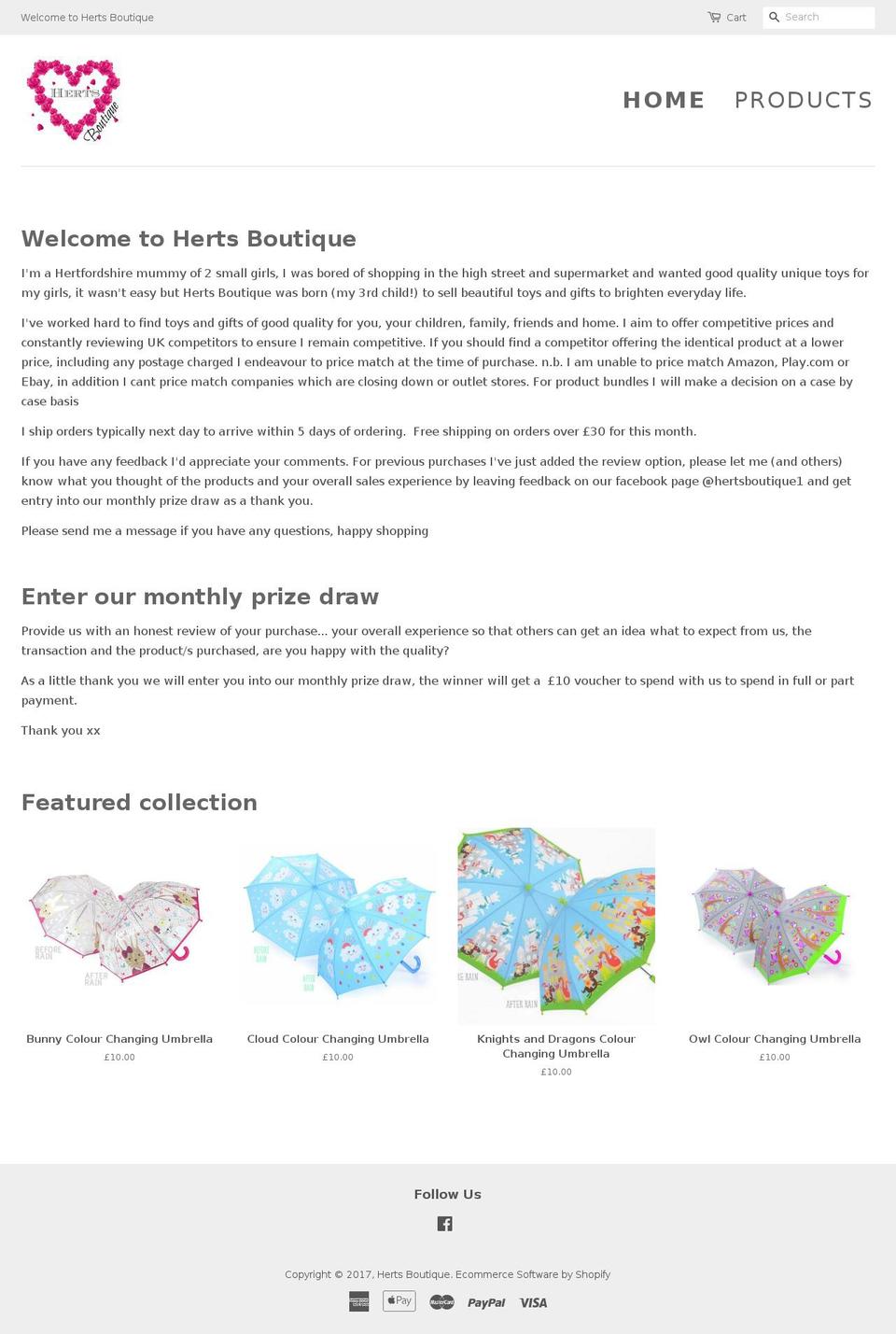 hertsboutique.com shopify website screenshot