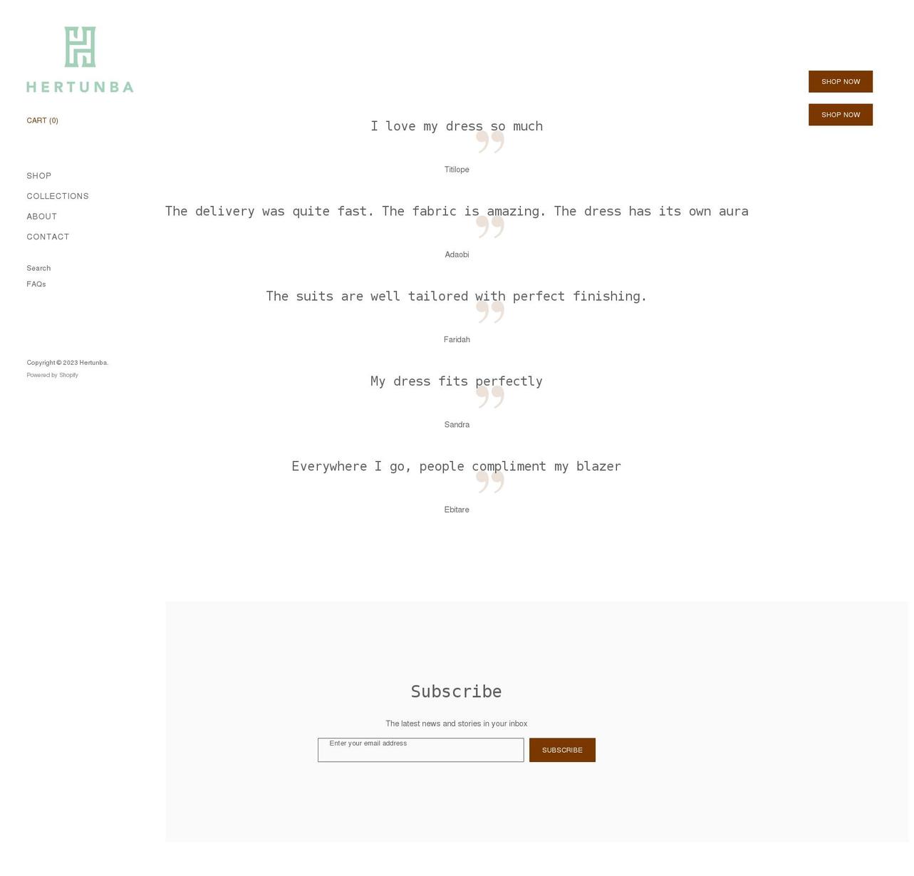 hertunba.com shopify website screenshot