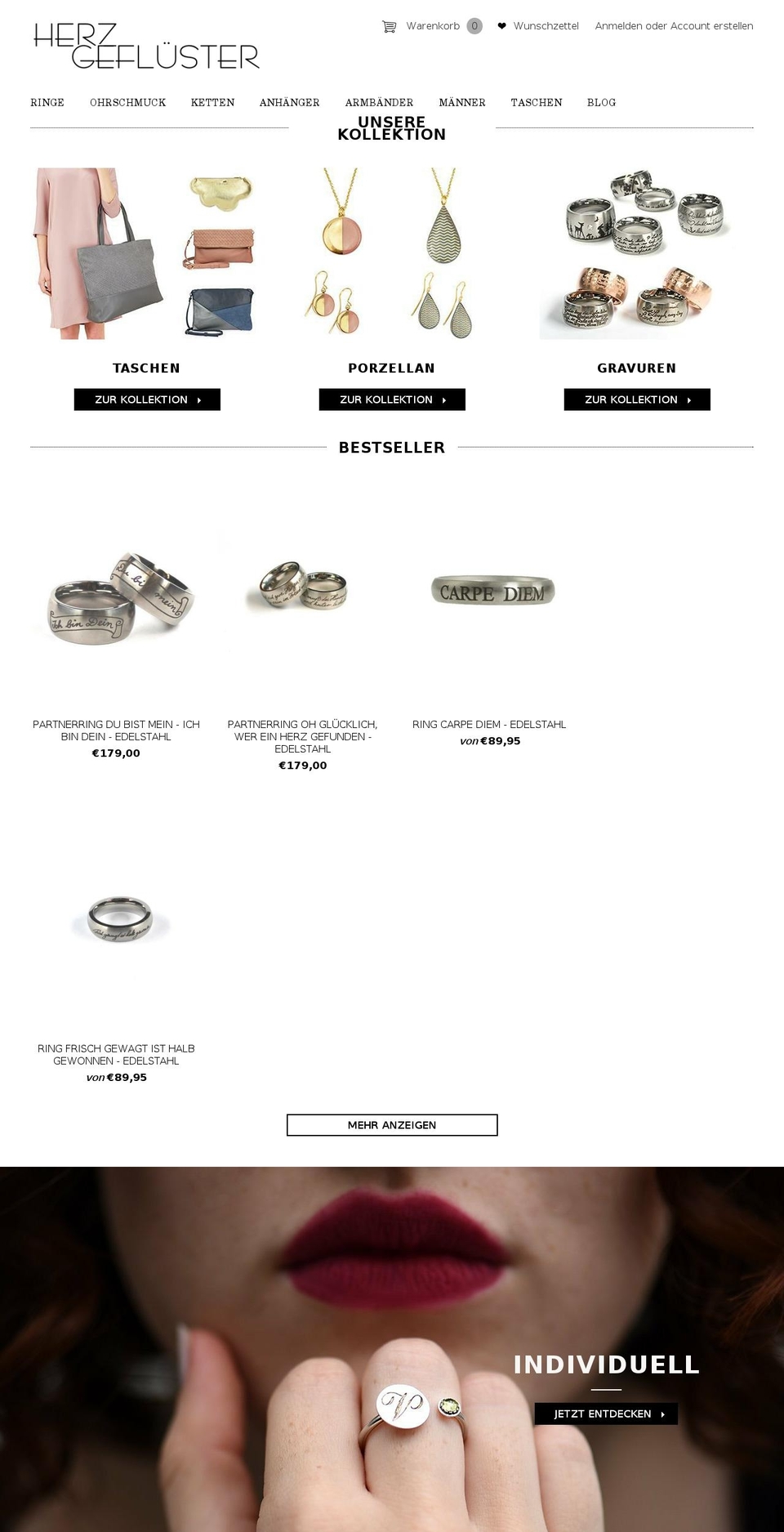 herzgefluester.com — Shopify storefront screenshot