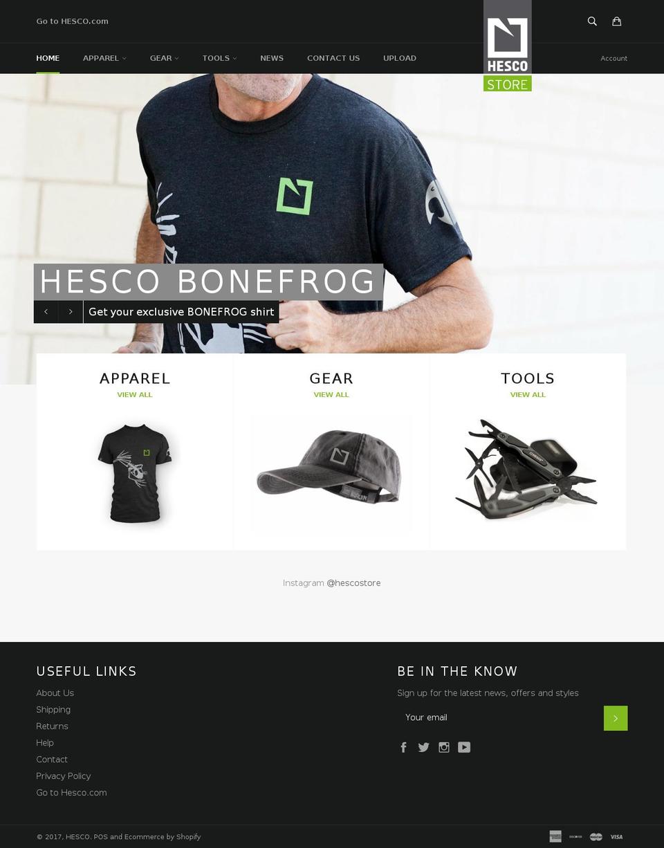hescogear.com shopify website screenshot